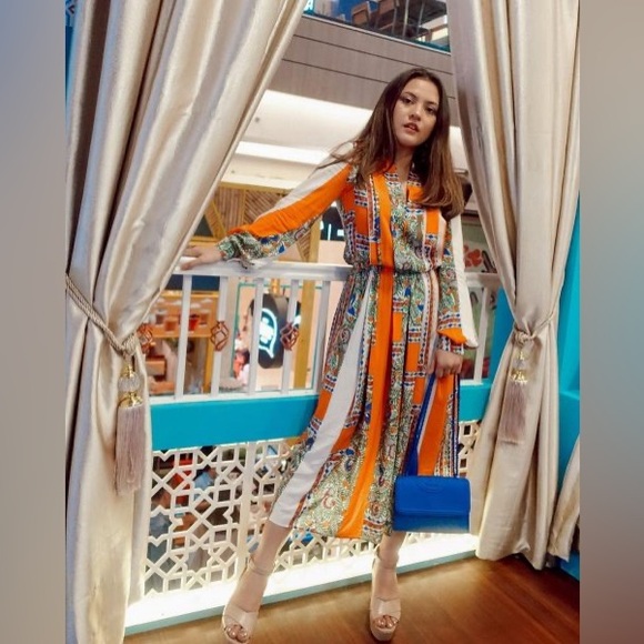 New $598 Tory Burch Long Sleeve Print Midi Dress - Picture 1 of 8